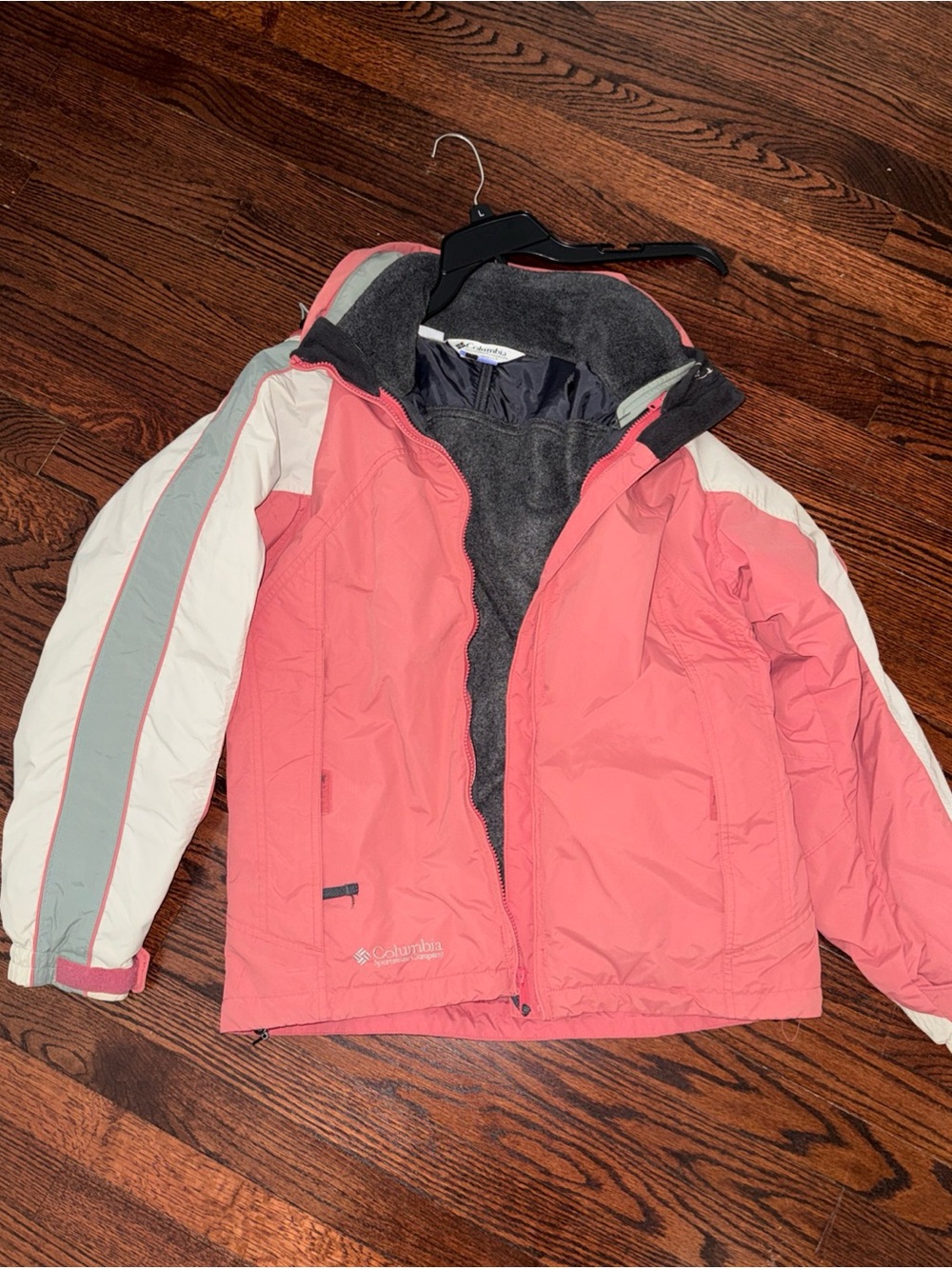 Columbia Coral Pink and White Hooded Ski Jacket